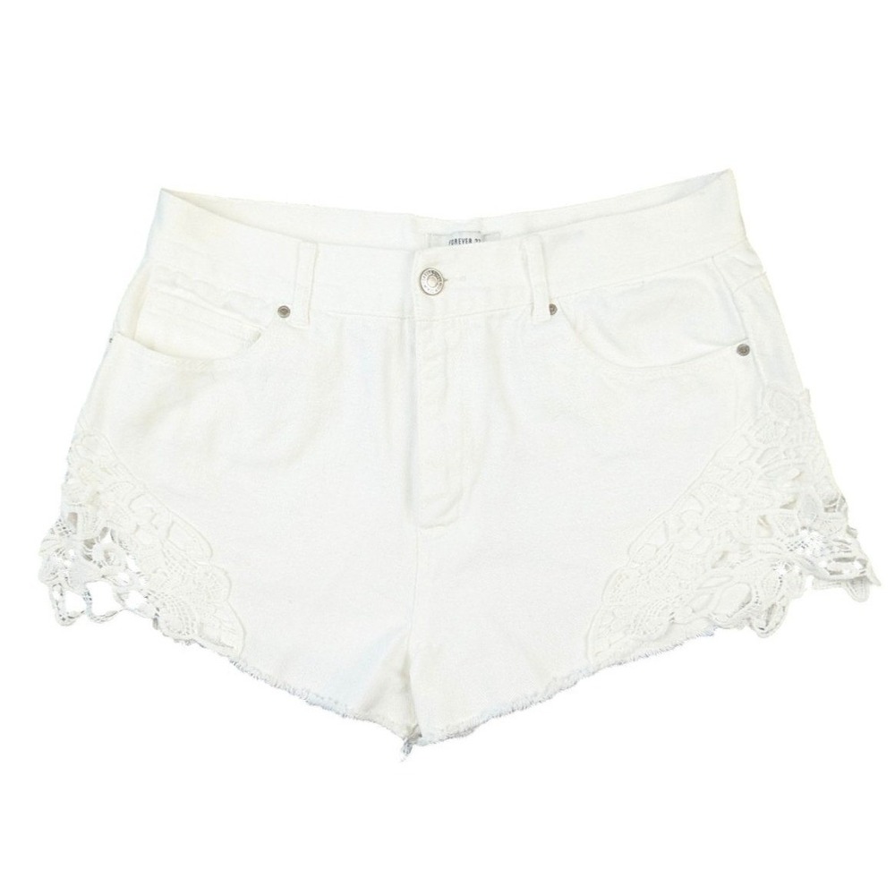 Forever 21 White Denim Crochet Lace Trim Shorts Fairy 29 Boho Cottagecore Y2K